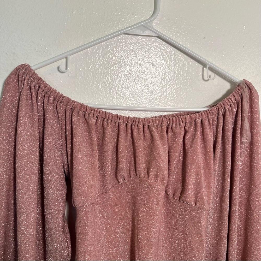 Ava James Off Shoulder Blouse Sparkly Light Pink Open Back S - Picture 2 of 8